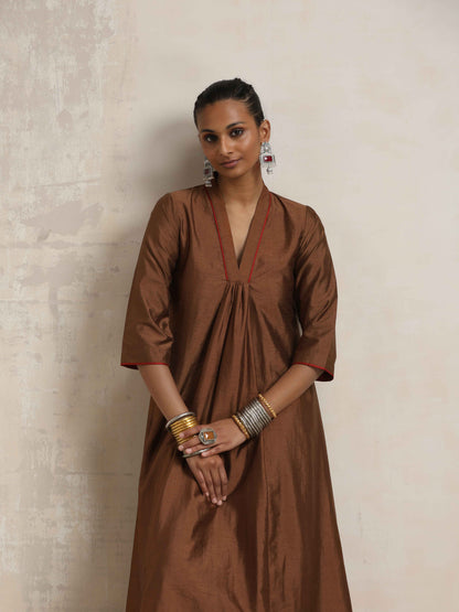 trueBrowns Brown Silk Kurta Set - Distacart