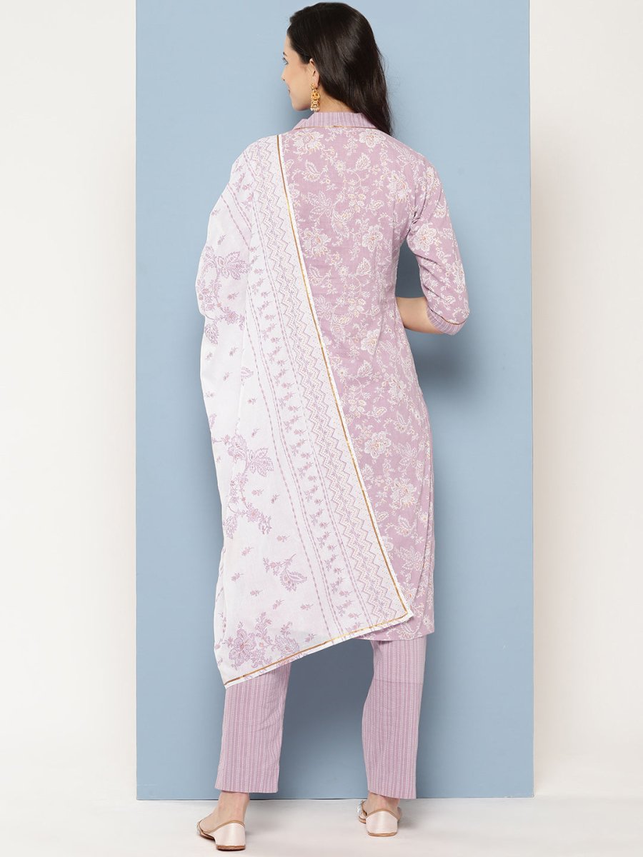 Ahalyaa Women Floral Printed Gotta Patti Pure Cotton Kurta with Trousers & With Dupatta - Distacart