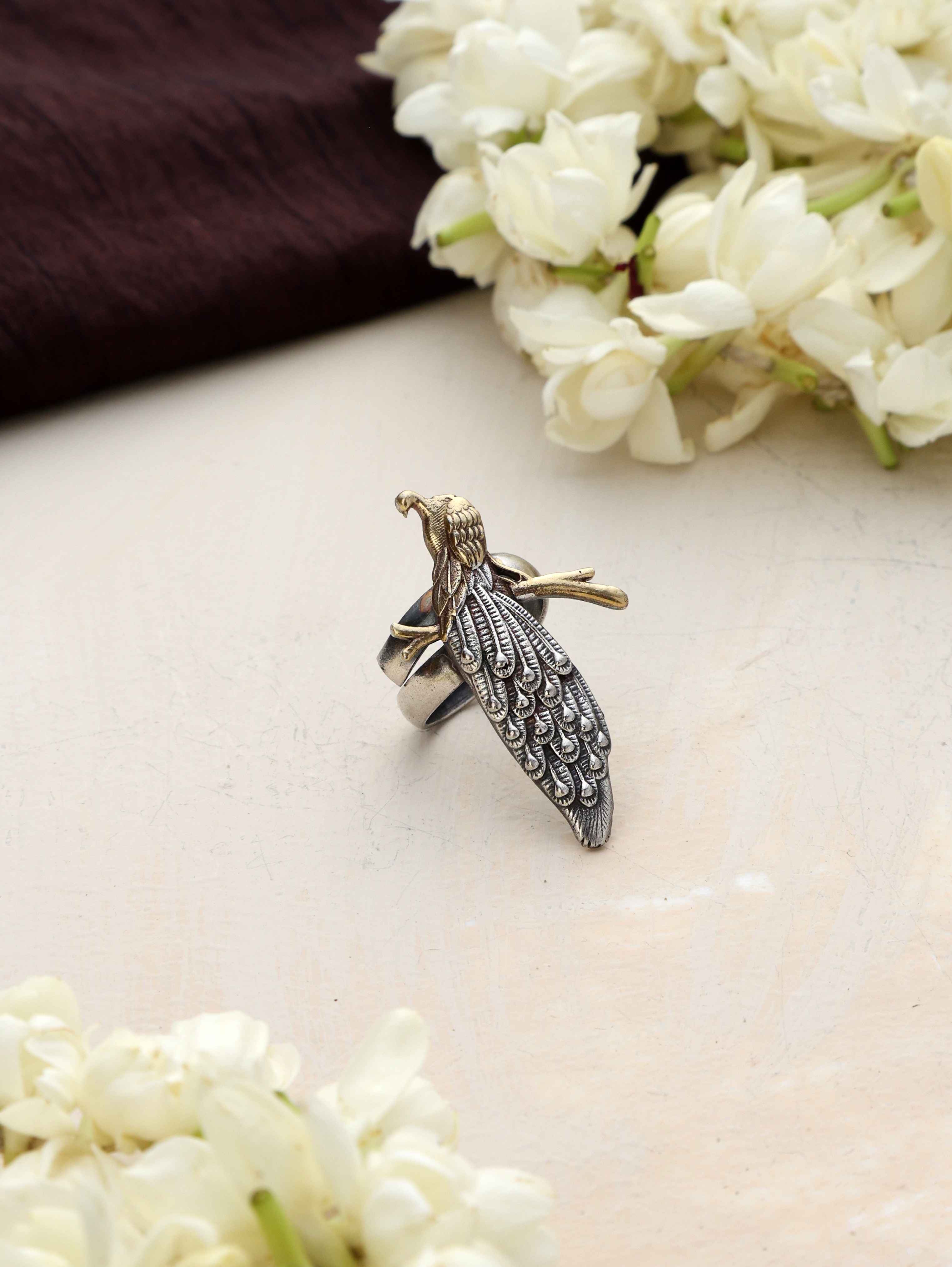 trueBrowns Silver Gold Tone Bird Ring - Distacart