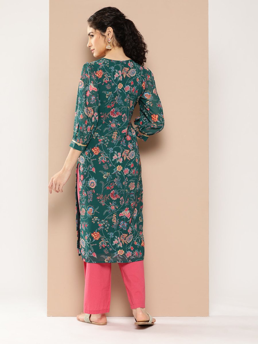 Ahalyaa Women Floral Printed Gotta Patti Floral Georgette Kurta - Distacart