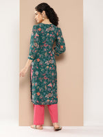 Thumbnail for Ahalyaa Women Floral Printed Gotta Patti Floral Georgette Kurta - Distacart