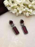 Thumbnail for trueBrowns Silver tone Red Stone Drop Earrings - Distacart