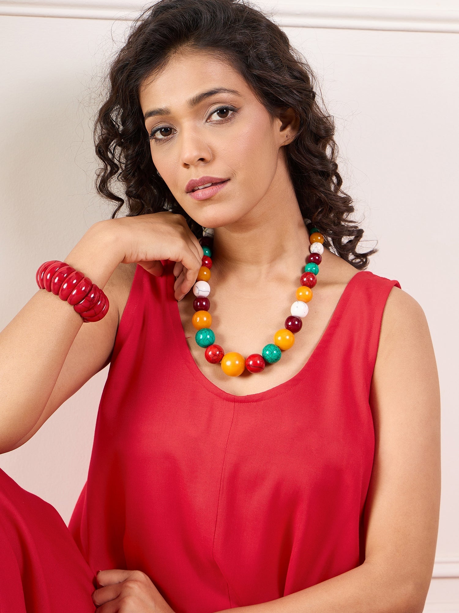 InWeave Red Round Sleeveless Jumpsuit
