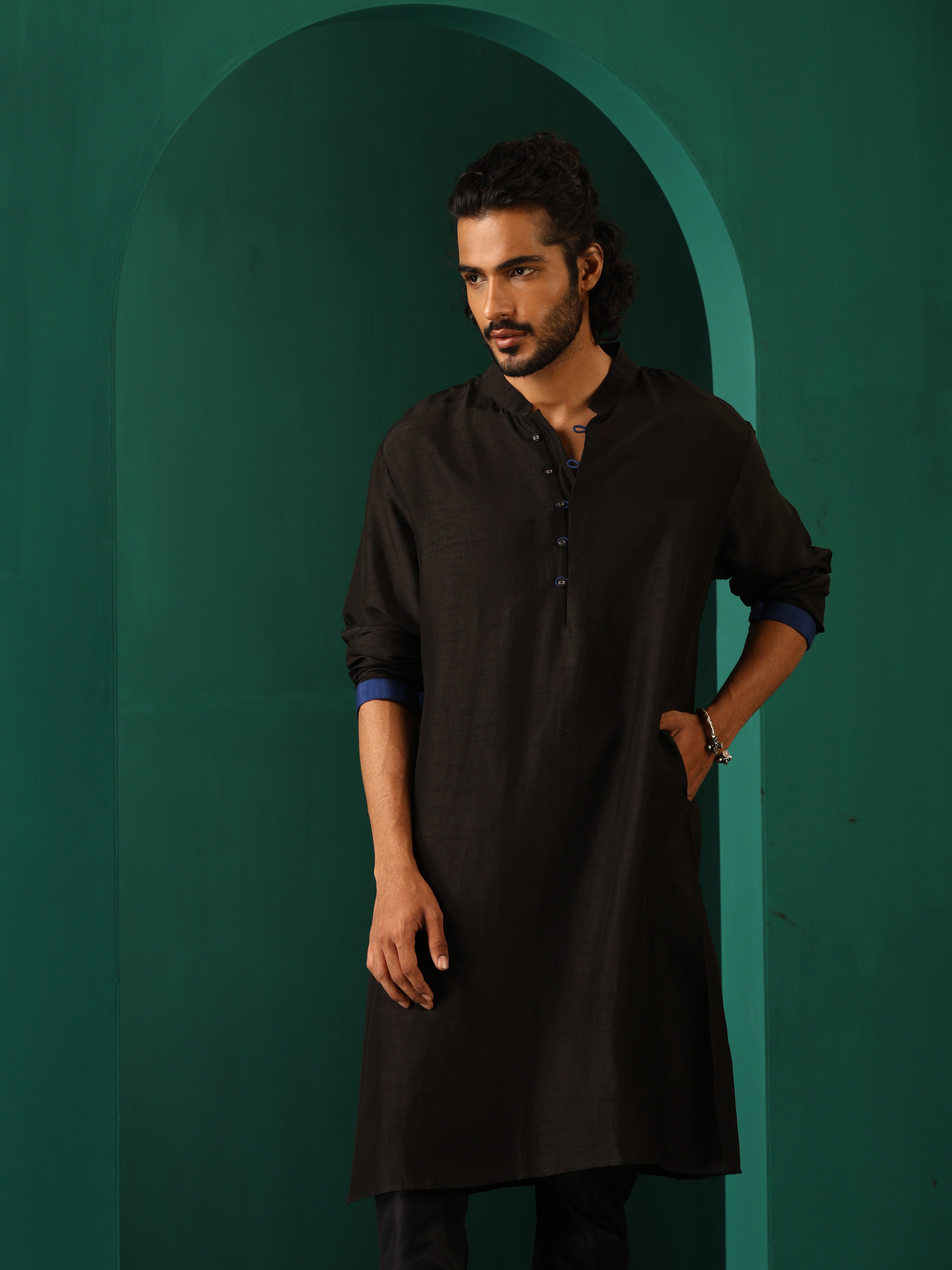 trueBrowns Men's Black Silk Long Kurta - Distacart