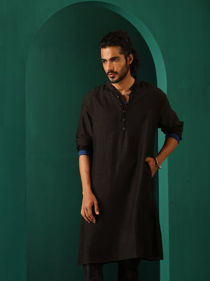 trueBrowns Men's Black Silk Long Kurta - Distacart