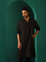 Thumbnail for trueBrowns Men's Black Silk Long Kurta - Distacart