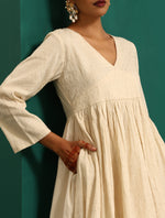 Thumbnail for trueBrowns Ivory Tonal Cotton Anarkali Kurta Pant Set - Distacart