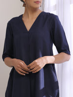 Thumbnail for trueBrowns Blue Slub High Slit Kurta Pant Set - Distacart