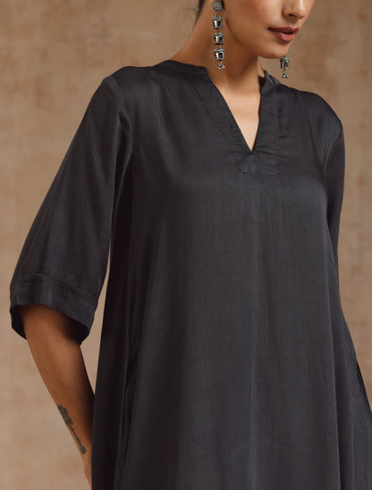 trueBrowns Grey Modal Satin High-Low Relax Kurta Set - Distacart