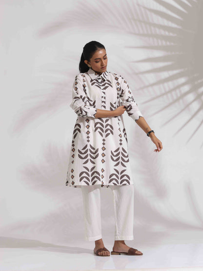 trueBrowns White Cotton Stripe Print Kurta Co-ord Set - Distacart