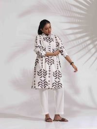 Thumbnail for trueBrowns White Cotton Stripe Print Kurta Co-ord Set