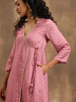 Thumbnail for trueBrowns Light Mauve Bandhani Printed Silk Angrakha Kurta Pant Set - Distacart