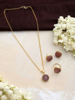 Thumbnail for trueBrowns Gold Tone Pink Stone Pendant Set - Distacart