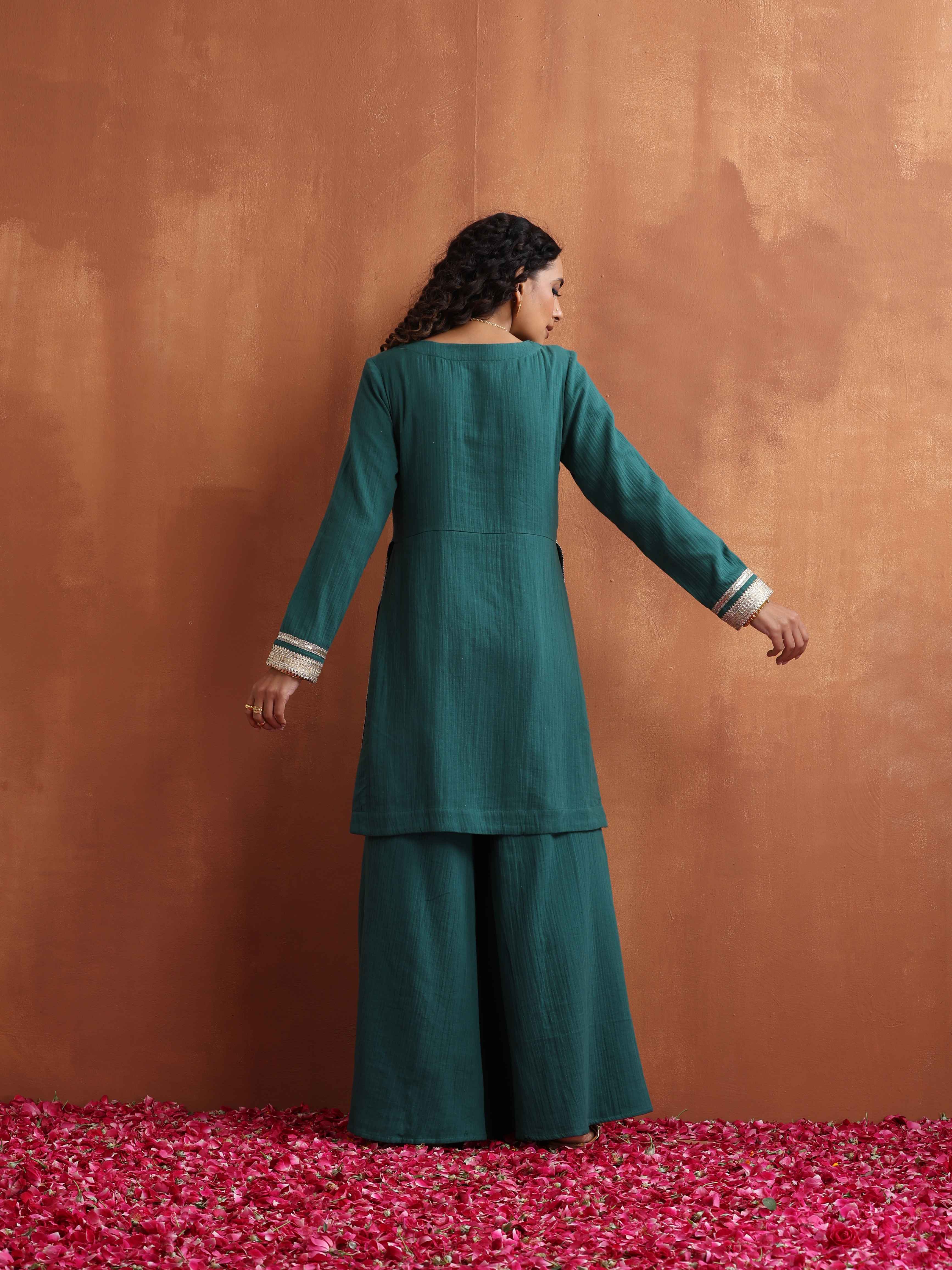 trueBrowns Green Cotton Sharara Set