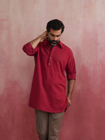 Thumbnail for trueBrowns Men's Maroon Cotton Shirt Collar Stylized Kurta - Distacart