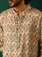 Thumbnail for trueBrowns Men's Beige Geometric Muslin Silk Printed Co-ord Set - Distacart