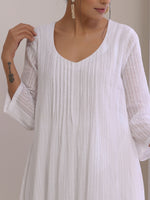 Thumbnail for trueBrowns White Dobby Front Pleated Long Kurta Pant Set - Distacart