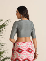 Thumbnail for trueBrowns Grey Muslin Solid Deep V-Neck Blouse