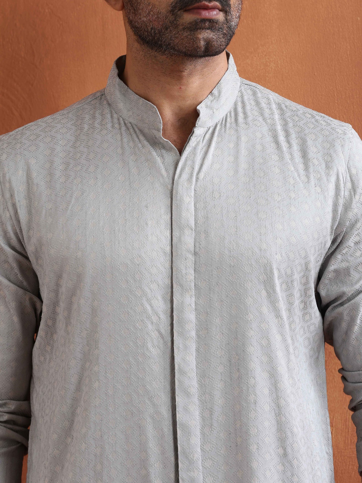 trueBrowns Men's Grey Chanderi Front Open Kurta - Distacart
