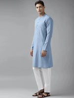 Thumbnail for Fabmade Men Blue Cotton Linen Kurta