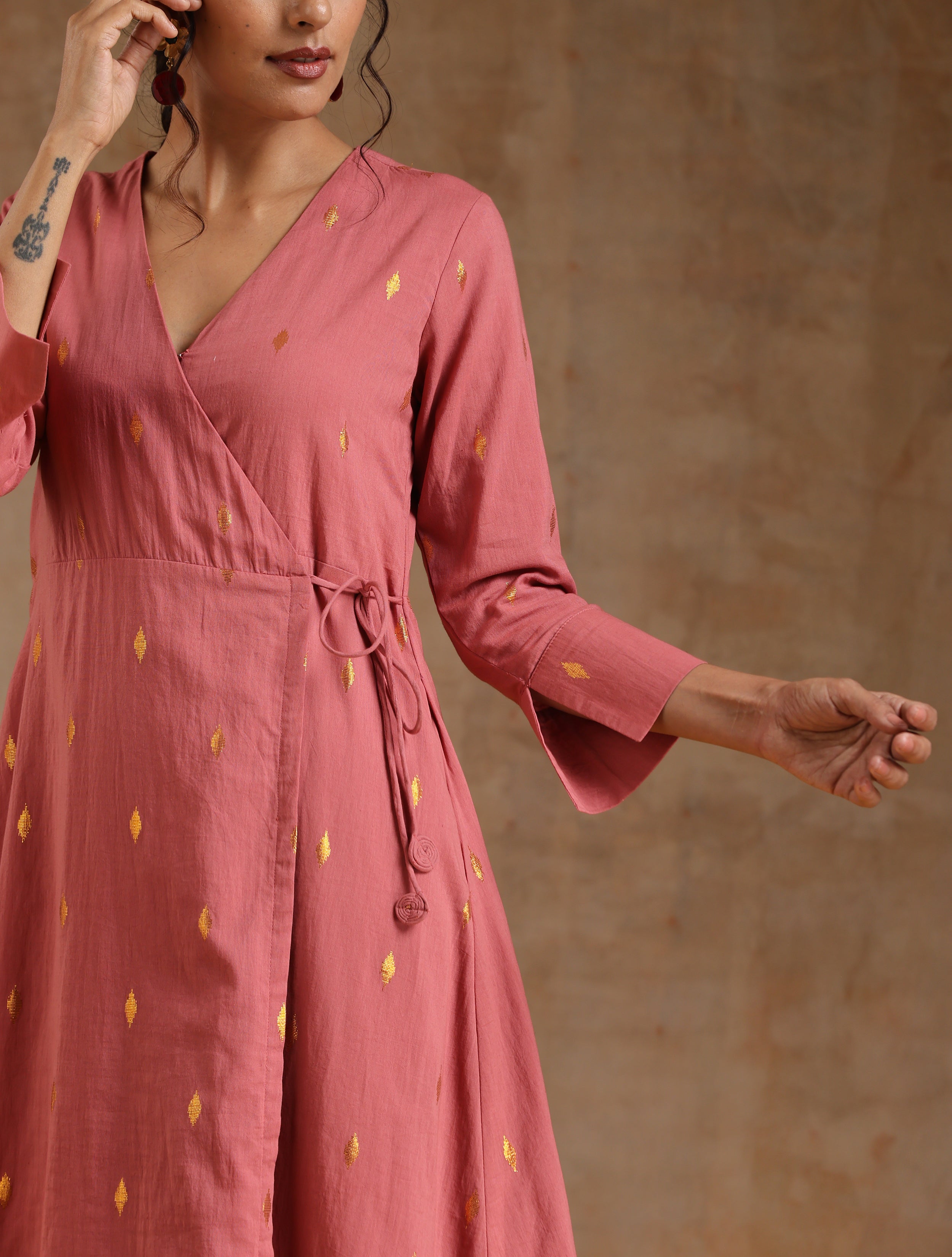 trueBrowns Blush Gold Cotton Angrakha Kurta Set - Distacart