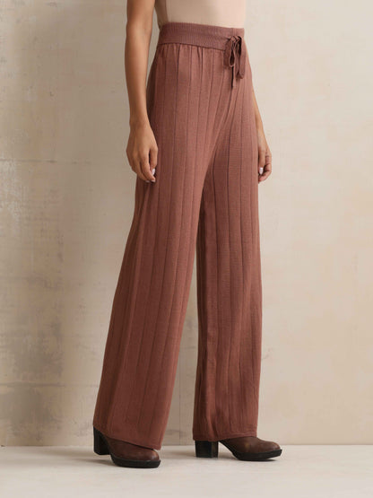 trueBrowns Peach Woollen Flared Pants - Distacart