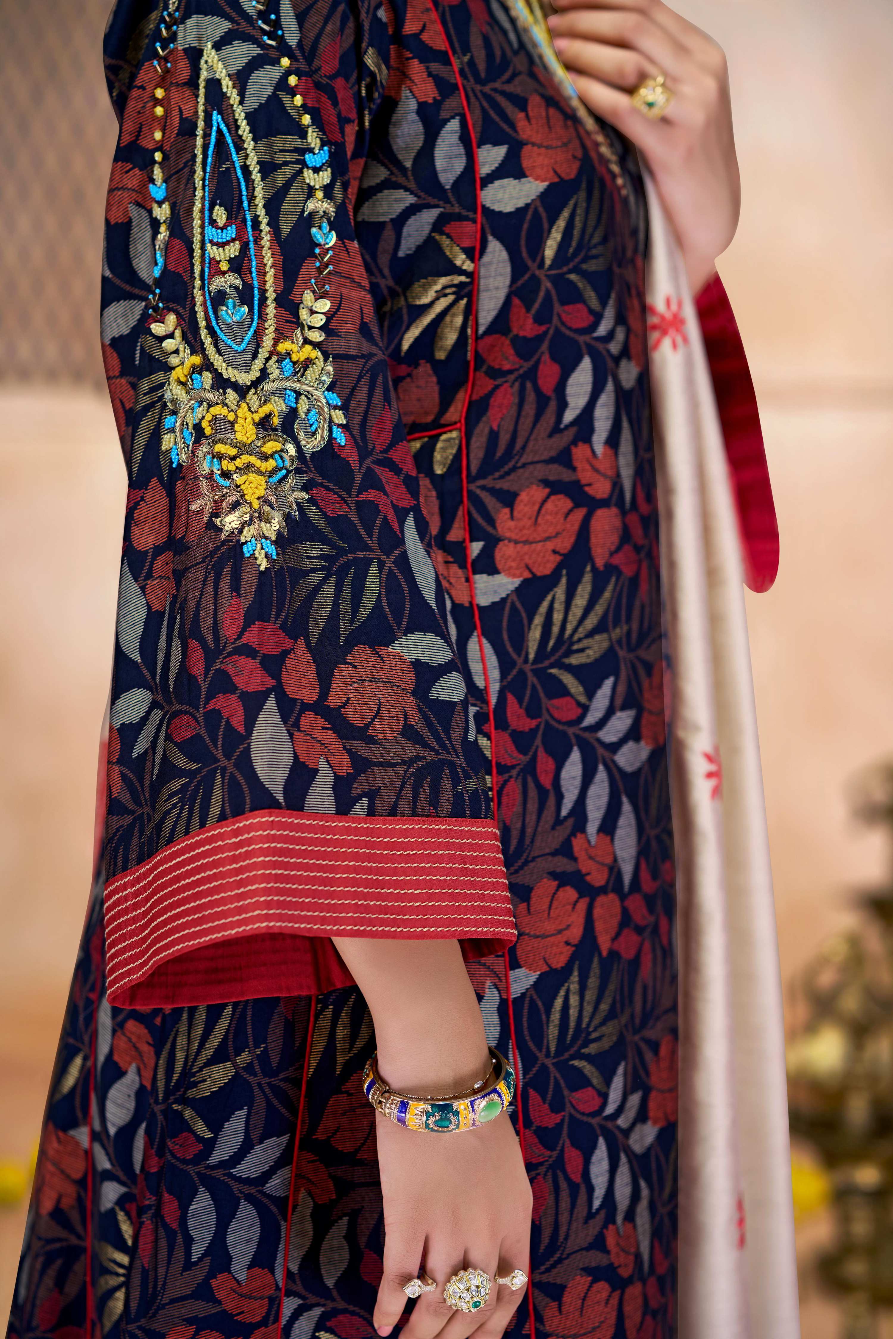 BulBul Rashmi Printed Navy Kurta Set with Dupatta