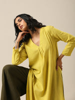 Thumbnail for trueBrowns Lime Slub Texture Slit Kurta Palazzo Set - Distacart