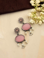 Thumbnail for trueBrowns Silver Tone Pink Stone Dangle Earrings - Distacart