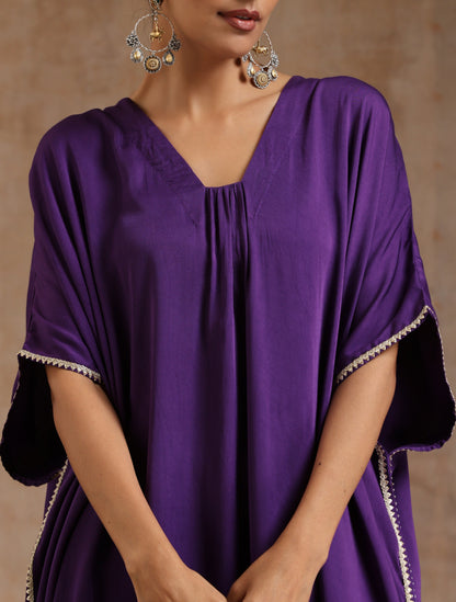 trueBrowns Violet Modal Satin Kaftan Kurta Set - Distacart