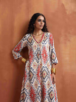 Thumbnail for trueBrowns Off White Ikat Print Kurta Set - Distacart