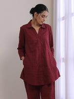 Thumbnail for trueBrowns Ruby Wine Dobby Collar Short Co-Ord Set - Distacart