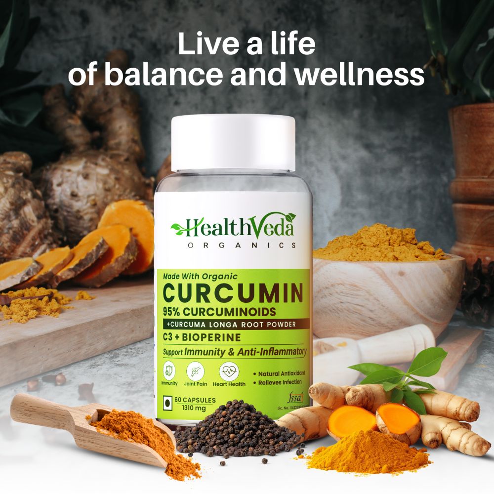 Health Veda Organics Curcumin C3 + Bioperine Capsules - Distacart