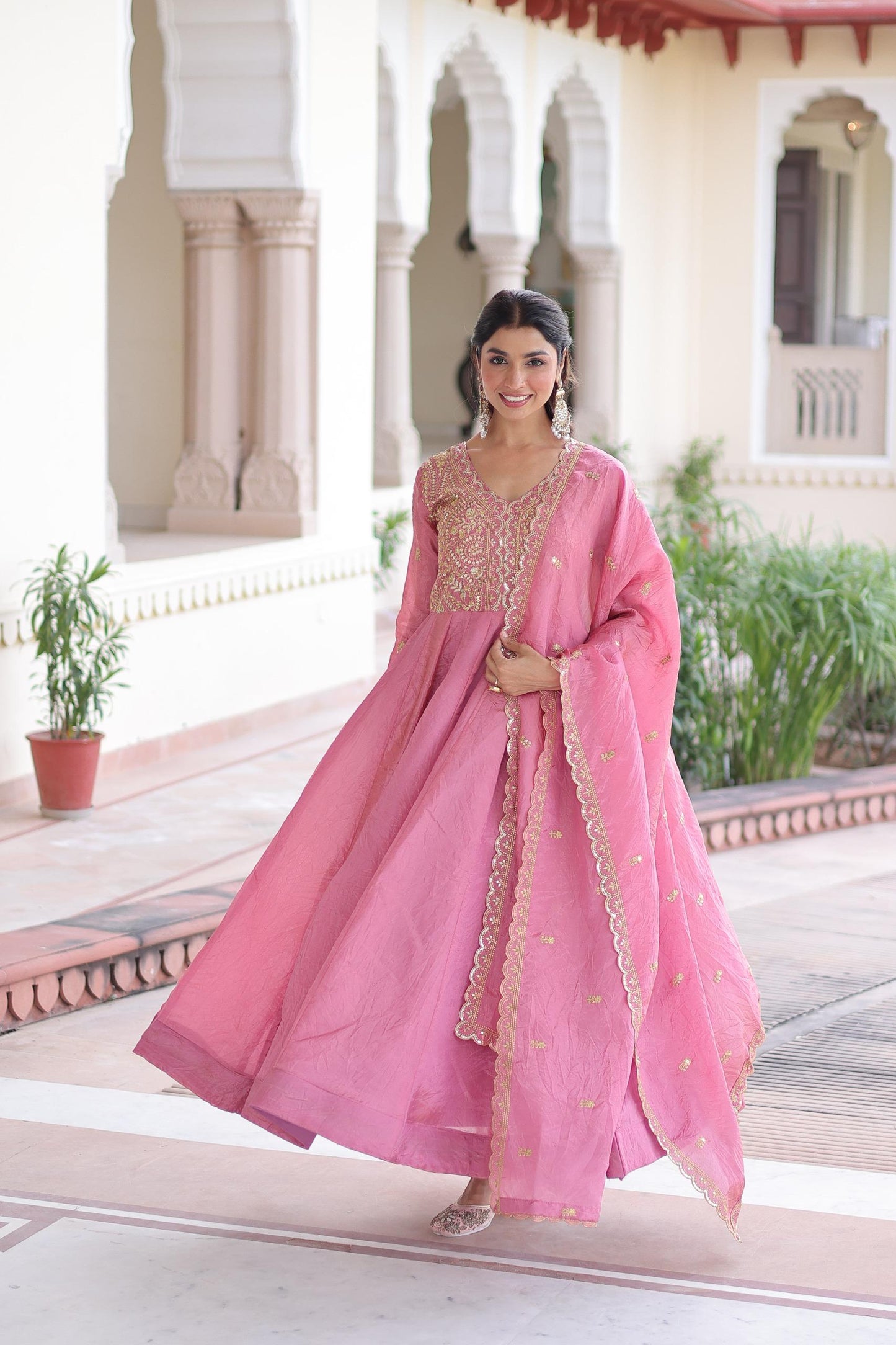 Anaita Pink Silk Readymade Anarkali Suit with Sequence & Embroidery Work - Dista