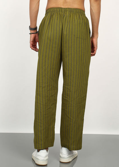 Fabmade Olive Stripe Linen Trouser - Distacart