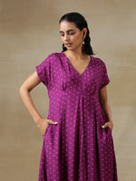 Thumbnail for trueBrowns Purple Bandhani Printed Silk Drop Shoulder Kurta Pant Set - Distacart