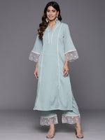 Thumbnail for Varanga Women Sea Green Organza And Lace Detailed Kurta Set - Distacart