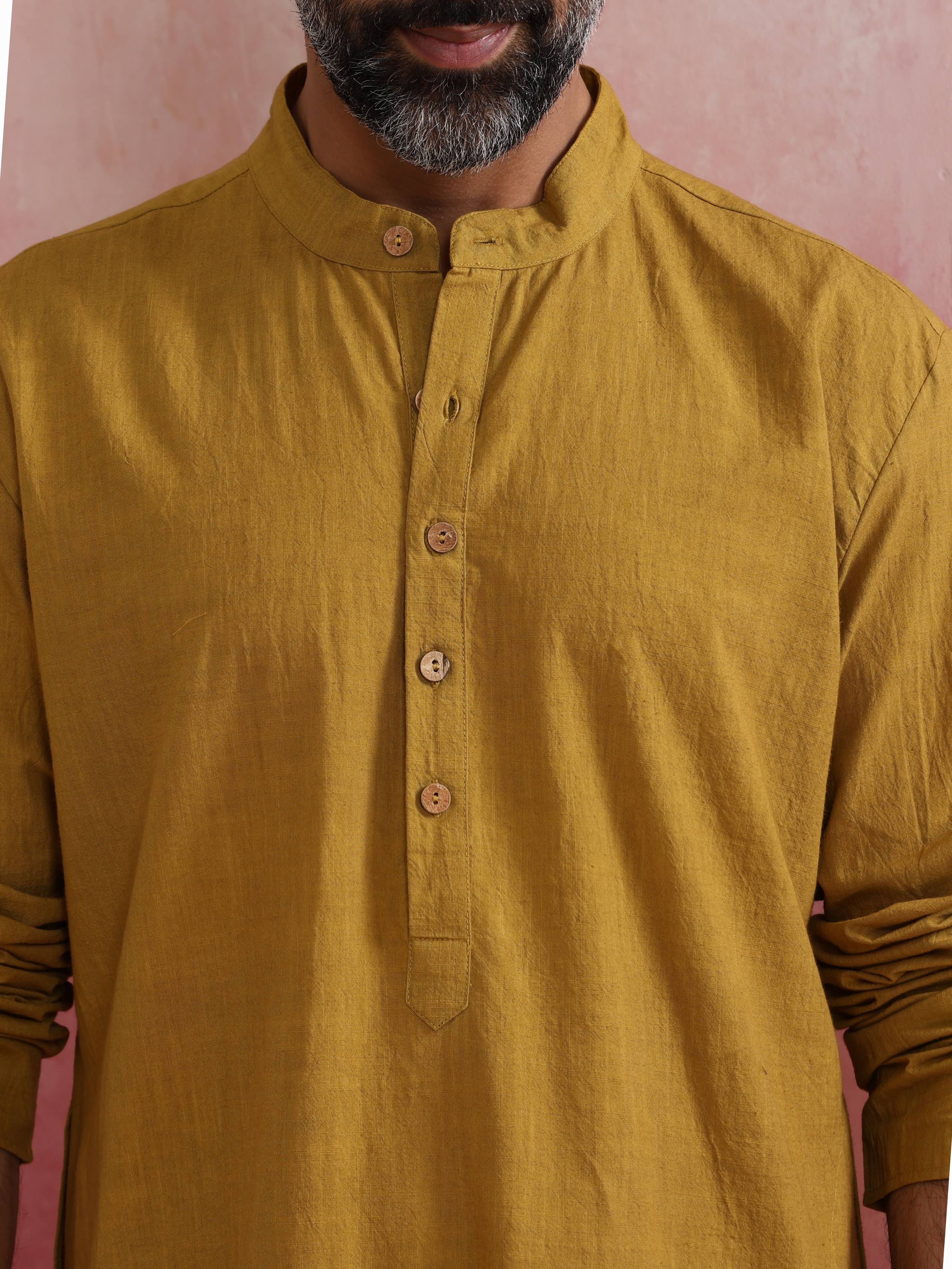 trueBrowns Men's Mustard Mandarin Collar Kurta - Distacart