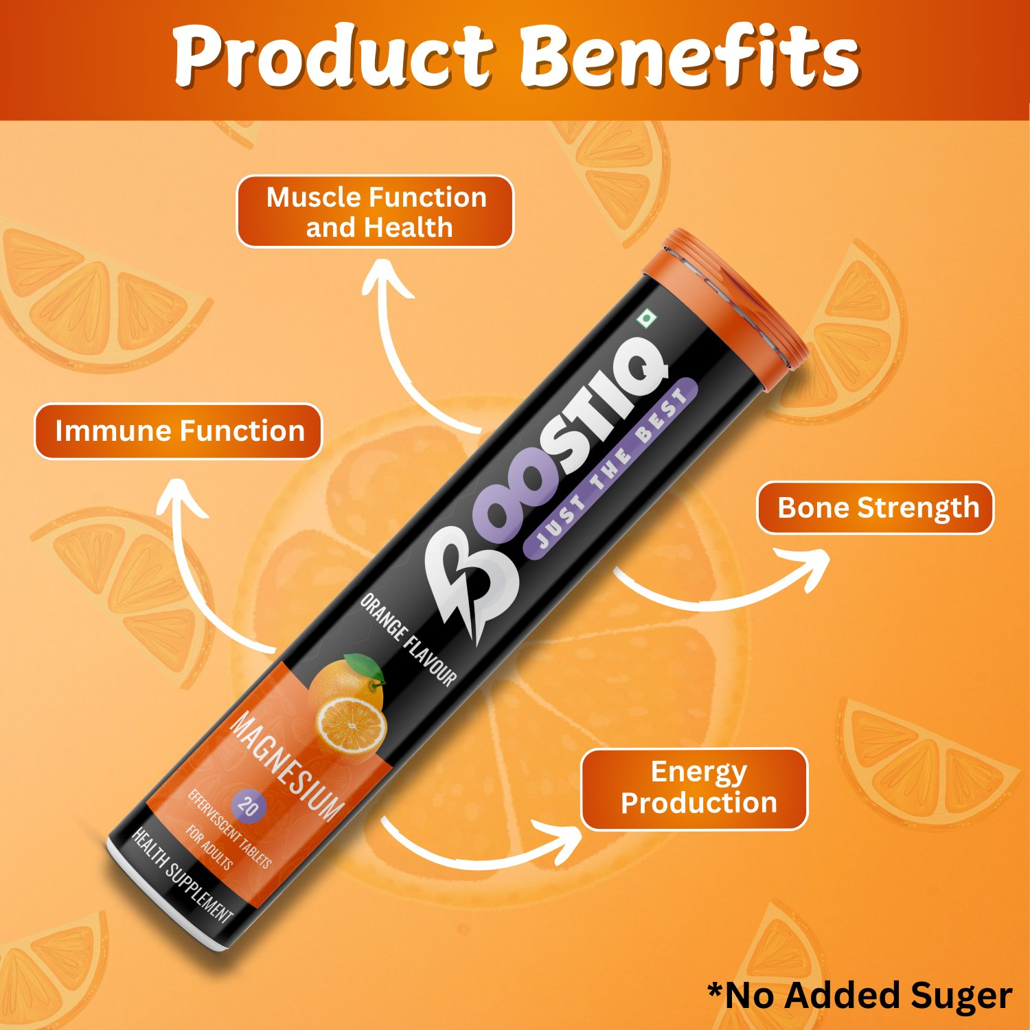 BOOSTIQ Magnesium Effervescent Tablets - Orange Flavour - Distacart