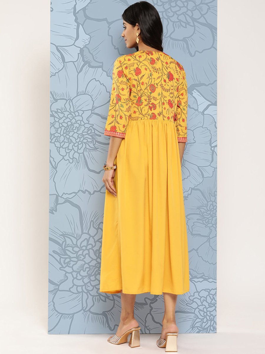 Ahalyaa Floral Print Crepe Empire Midi Ethnic Dress - Distacart