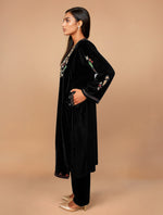 Thumbnail for trueBrowns Black Velvet Embroidered Kurta Set