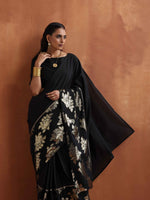 Thumbnail for trueBrowns Black Metallic Ready To Wear Saree