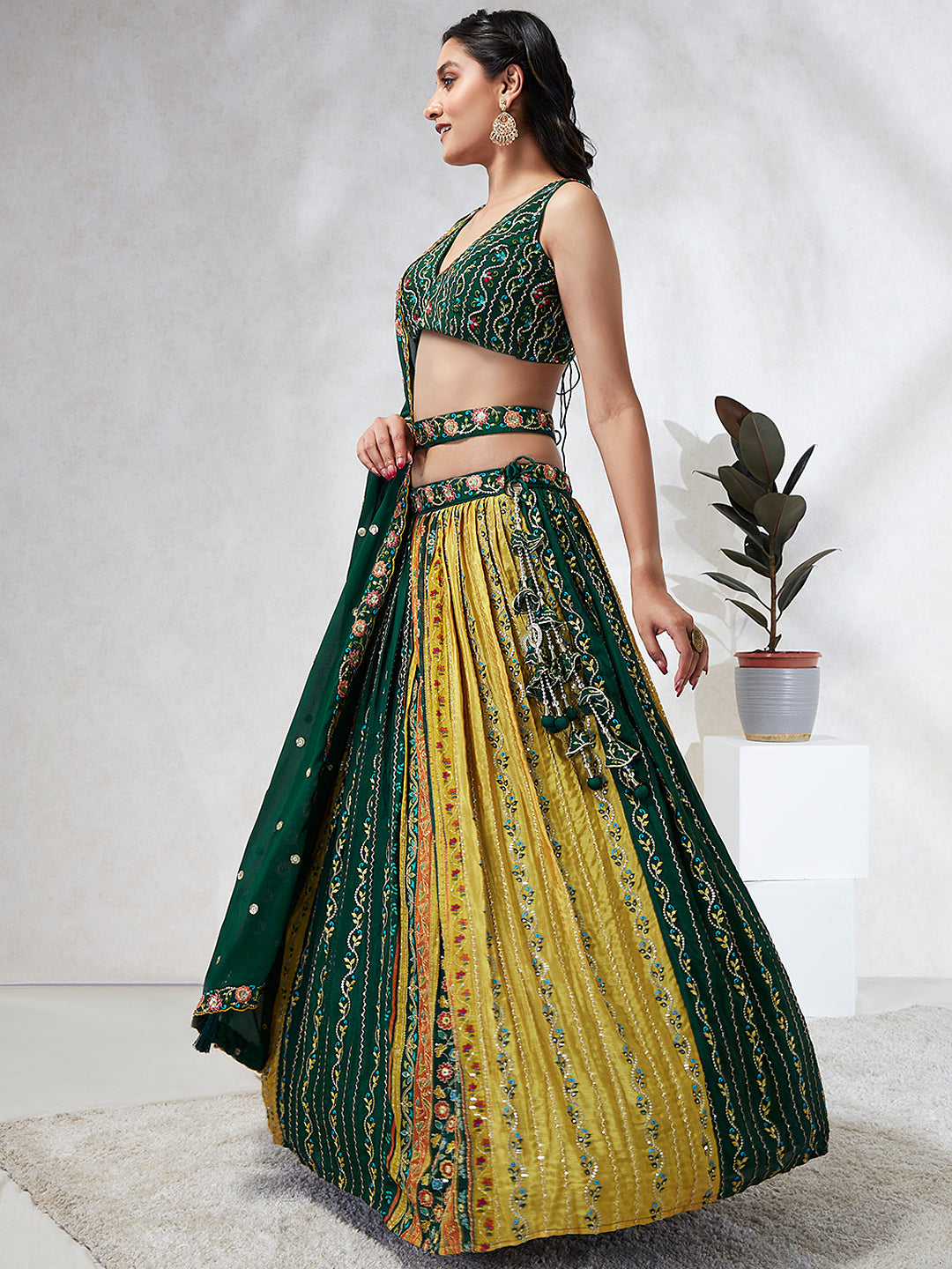 House of Panchhi Navy Blue Pure Georgette Sequins And Thread Embroidery Lehenga Choli & Dupatta - Distacart
