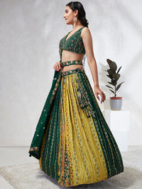 Thumbnail for House of Panchhi Navy Blue Pure Georgette Sequins And Thread Embroidery Lehenga Choli & Dupatta - Distacart