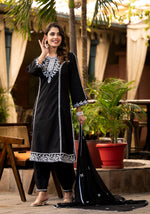 Thumbnail for Varanga Women Ethnic Motif Thread Embroidered A-Line Kurta, Paired With Afghani Bottom & Dupatta - Distacart