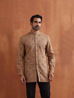 Thumbnail for trueBrowns Men's Brown Printed Short Kurta