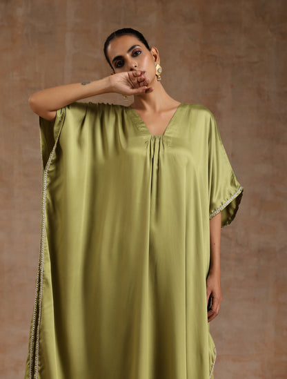 trueBrowns Light Green Modal Satin Kaftan Kurta Set - Distacart