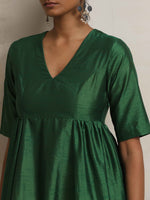 Thumbnail for trueBrowns Dark Green Silk Arkali Flared Kurta Set - Distacart