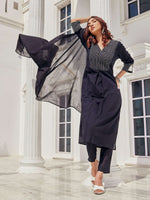 Thumbnail for BulBul Khushi Black Cotton Kurta Set with Dupatta