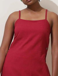 Thumbnail for trueBrowns Maroon Cotton Linen Kurta Co-Ord Set